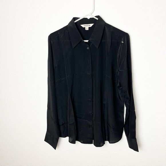 Boden Tops - Boden Black Silk Button Up Shirt Sz 12 Carrier Minimalism 248